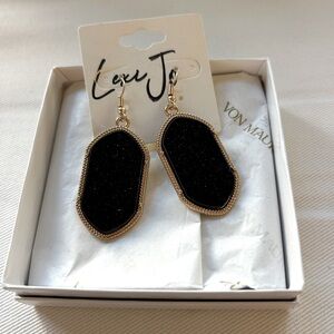 New in box black sparkle and gold tone dangle earrings